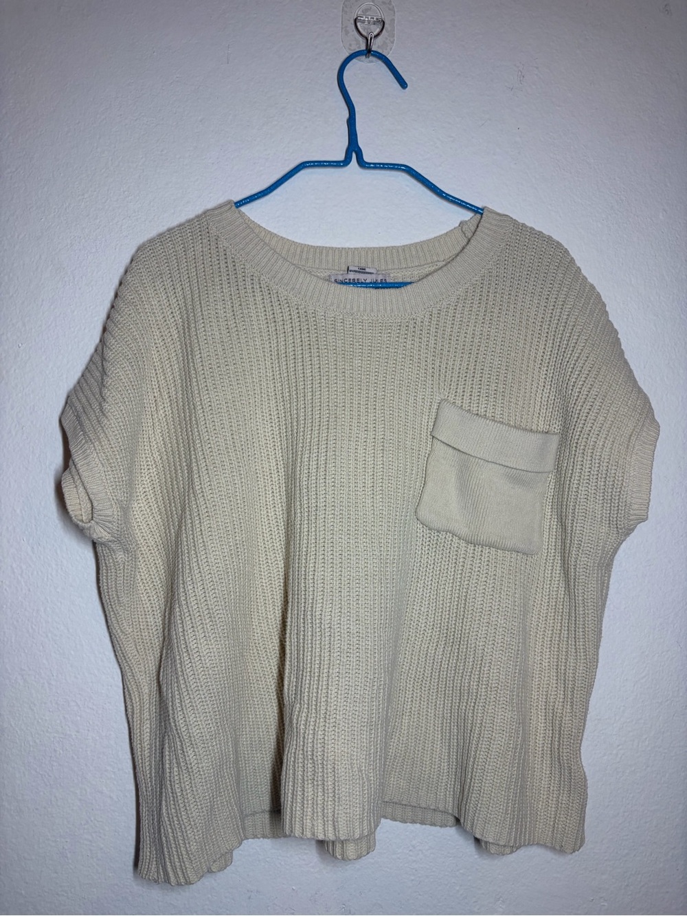 Sincerely Jules Cream Ribbed Knit Crewneck Sweater